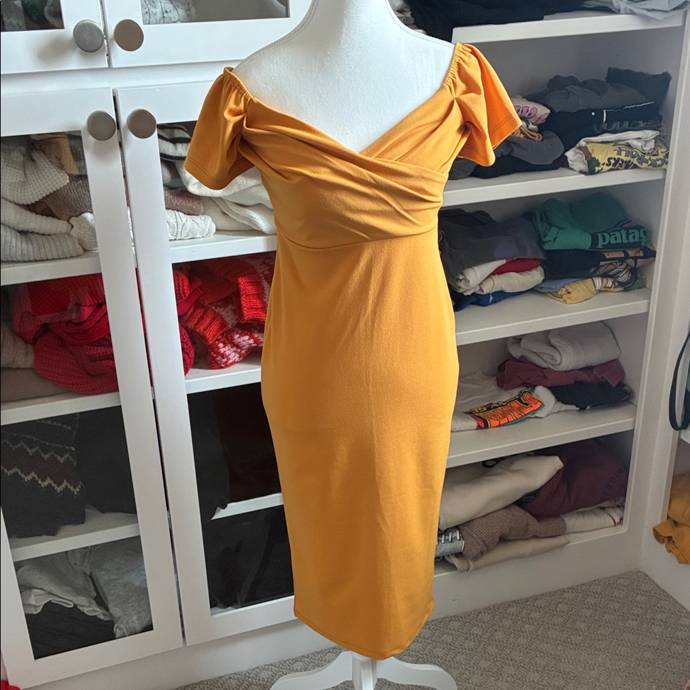 Topshop Mustard Off-Shoulder Midi Dress